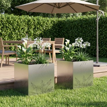 vidaXL Γλάστρα Κήπου 2 τμχ. Ασημί 50 x 50 x 49 cm Ανοξείδωτο Ατσάλι