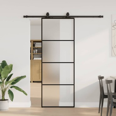 vidaXL Συρόμενη Πόρτα με Μηχανισμό Μαύρο 76x205 εκ. Γυαλί ESG