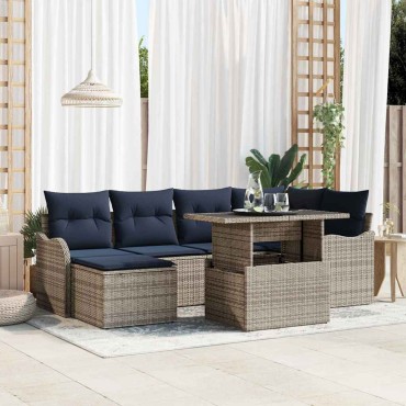vidaXL Σετ Καναπέ Κήπου 7 τεμ. Γκρι Πολυ ράταν 100x55x73cm