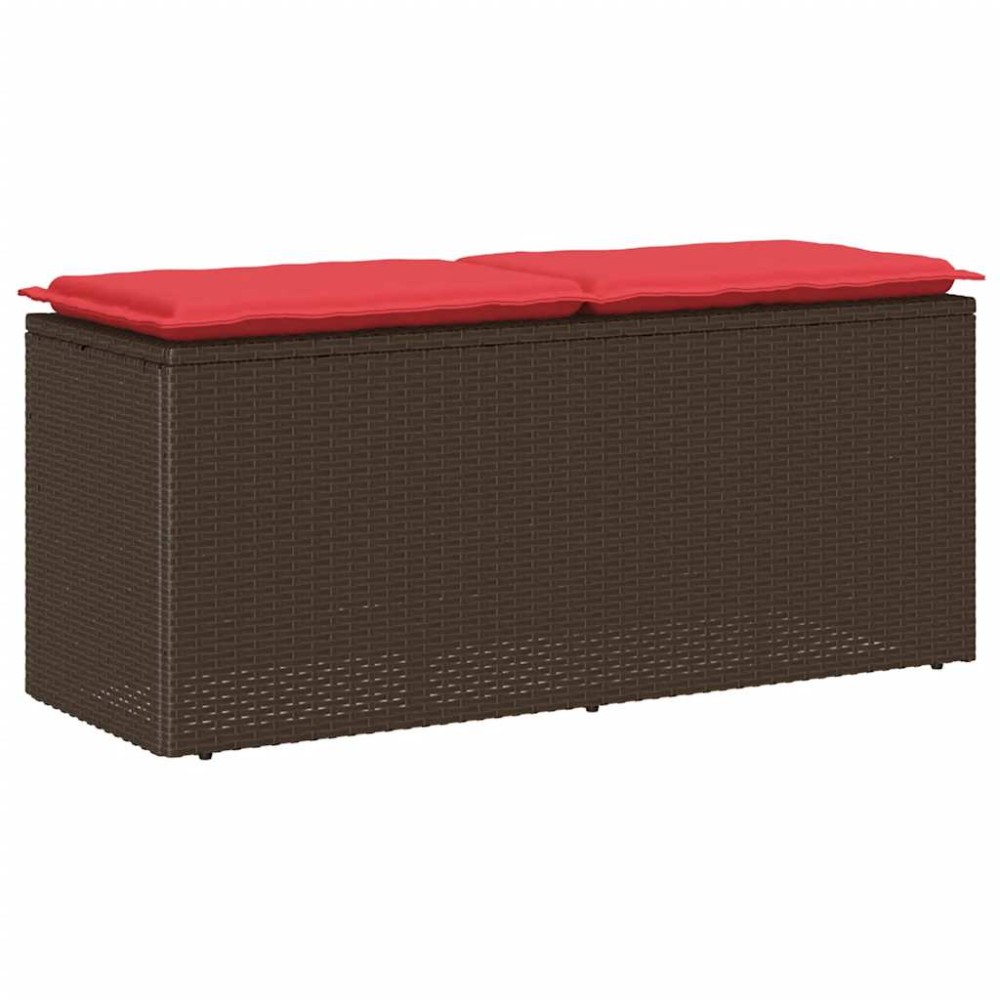 vidaXL Πάγκος κήπου με μαξιλάρι καφέ 110x40x44cm Poly Rattan