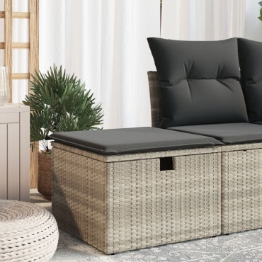 vidaXL Υποπόδιο Κήπου Αν.Γκρι 55x55x37cm Συνθετικό Ρατάν με Μαξιλάρι 1 τεμ.