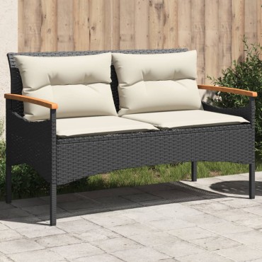 vidaXL Παγκάκι Κήπου Μαύρο 116x62,5x74cm Συνθετικό Ρατάν με Μαξιλάρια 1 τεμ.