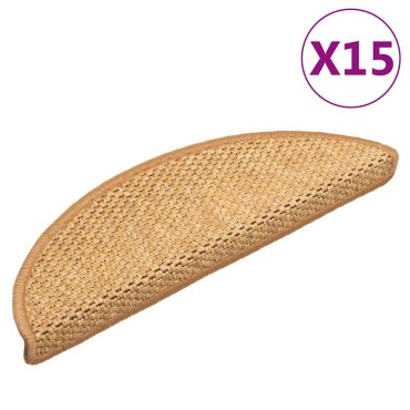 vidaXL Πατάκια Σκάλας Αυτοκόλ. 15 τεμ. Όψη Σιζάλ Χρ. Σιζάλ56x17x3 εκ.