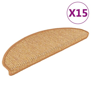 vidaXL Πατάκια Σκάλας Αυτοκόλ. 15 τεμ. Όψη Σιζάλ Χρ. Σιζάλ 65x21x4 εκ.