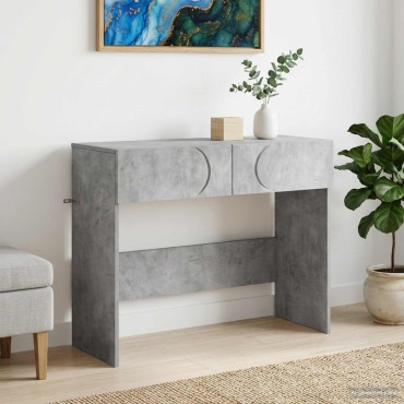 vidaXL Κονσόλα Γκρι Σκυροδέματος 96,5x38x75cm Επεξεργασμένο ξύλο