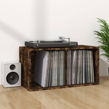 vidaXL Έπιπλο Δίσκων Βινυλίου Καπνιστή Δρυς 71x34x36cm Επεξεργ. Ξύλο 1 τεμ.