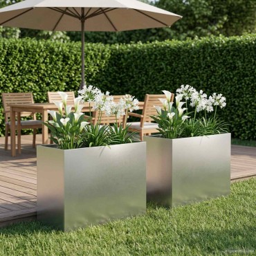 vidaXL Γλάστρα Κήπου 2 τμχ. Ασημί 60 x 30 x 40 εκ. Ανοξείδωτο Ατσάλι