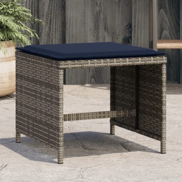 vidaXL Σκαμπό Κήπου 4 τεμ. Γκρι 40x40x35cm Συνθετικό Ρατάν Μαξιλάρια