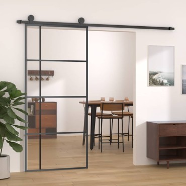 vidaXL Συρόμενη Πόρτα Μαύρη 90 x 205 εκ. από Γυαλί ESG / Αλουμίνιο