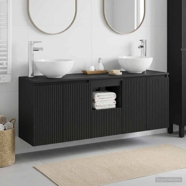 vidaXL Σετ Ντουλαπιών Μπάνιου 3 τεμ. Μαύρο 129x35x80cm