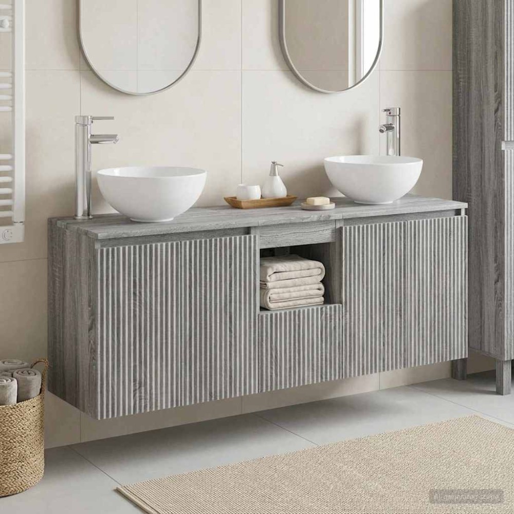 vidaXL Σετ Ντουλαπιών Μπάνιου 3 τεμ. Γκρι Sonoma 129x41x80cm
