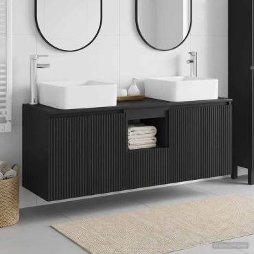 vidaXL Σετ Ντουλαπιών Μπάνιου 3 τεμ. Μαύρο 135x35x80cm