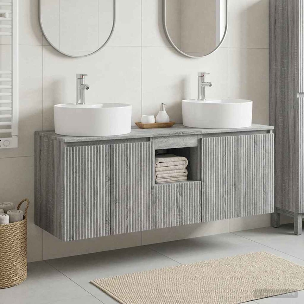 vidaXL Σετ Ντουλαπιών Μπάνιου 3 τεμ. Γκρι Sonoma 49,5x44,5x65 εκ