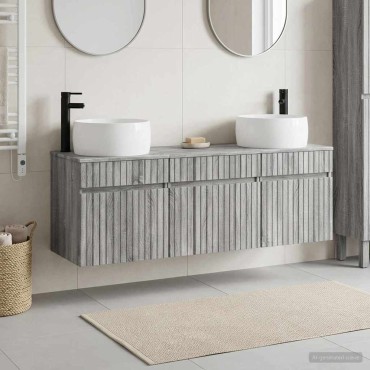 vidaXL Σετ Ντουλαπιών Μπάνιου 3 τεμ. Γκρι Sonoma 49x44,5x66 εκ