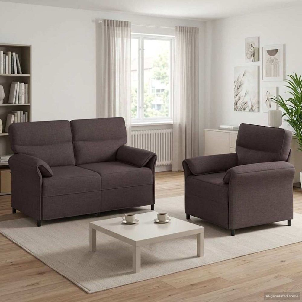 vidaXL Σετ Καναπέ 2 τεμ. Σκούρο Καφέ Ύφασμα 138x83x95cm  Διθέσιος
