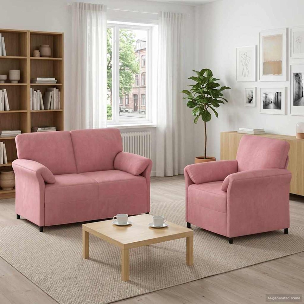 vidaXL Σετ Καναπέ 2 τεμ. Ροζ Βελούδο 138x83x95cm  Διθέσιος