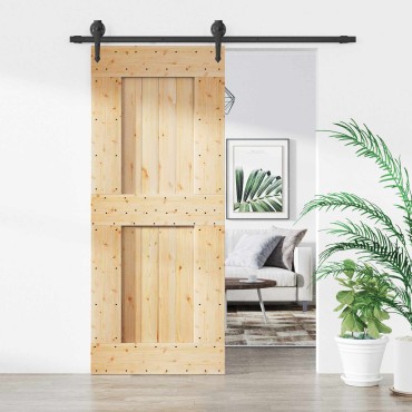 vidaXL Συρόμενη Πόρτα Φυσικό και Μαύρο 85x210cm