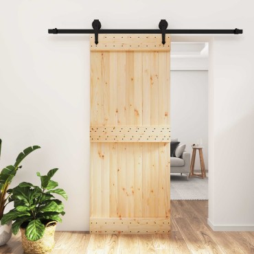 vidaXL Συρόμενη Πόρτα Φυσικό και Μαύρο 85x210cm