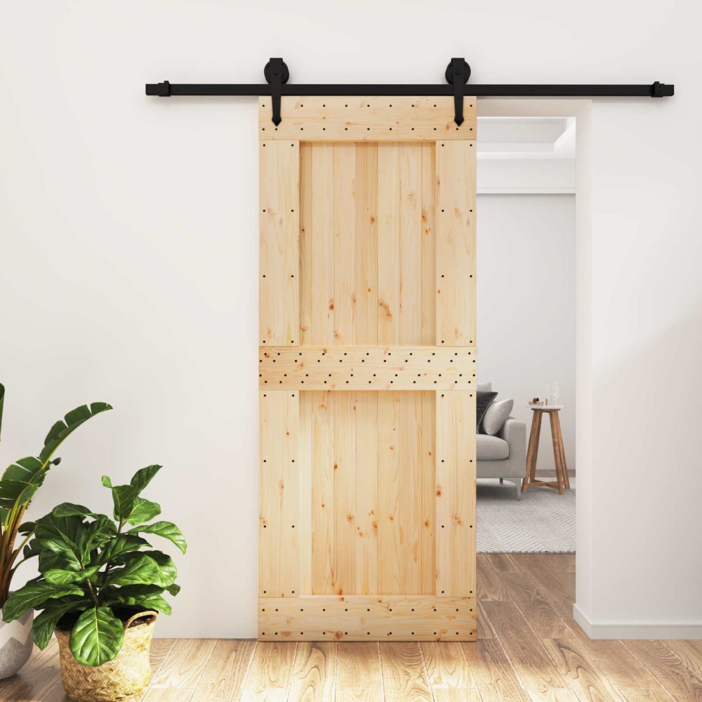 vidaXL Συρόμενη Πόρτα Φυσικό και Μαύρο 85x210cm