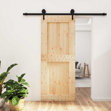 vidaXL Συρόμενη Πόρτα Φυσικό και Μαύρο 85x210cm