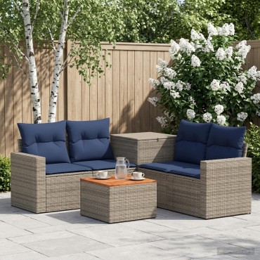 vidaXL Σετ Καναπέ 6 τεμ. Γκρι και Navy Blue Πολυ-ρακί και Χάλυβας 55x55x37cm