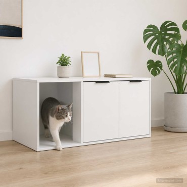 vidaXL Έπιπλο Κλουβί Γάτας Λευκό 100 x 49 x 45 εκ. Επεξεργασμένο Ξύλο