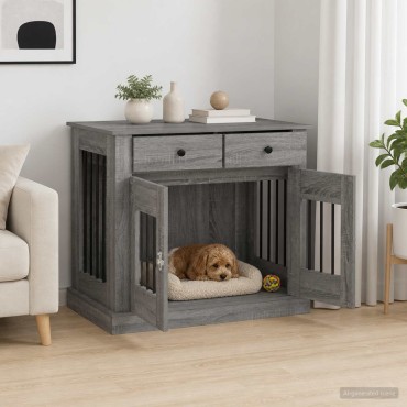vidaXL Έπιπλο για κλουβί σκύλου Γκρι Sonoma 90 x 47,5 x 80 εκ