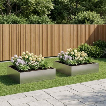 vidaXL Γλάστρα Κήπου 2 τμχ. Ασημί 100 x 100 x 30 cm Ανοξείδωτο Ατσάλι