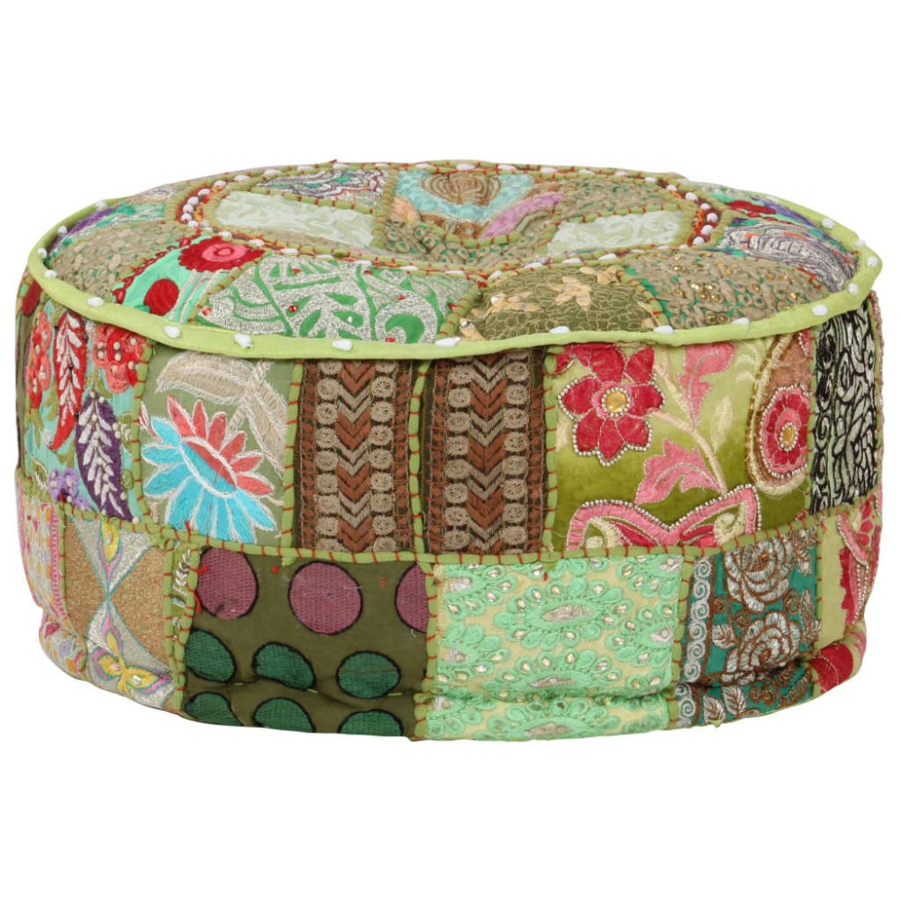 vidaXL Πουφ Patchwork Στρογγυλό Χειροποίητο Πράσινο 40x20cm Βαμβάκι 1 τεμ.