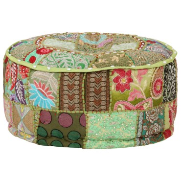 vidaXL Πουφ Patchwork Στρογγυλό Χειροποίητο Πράσινο 40x20cm Βαμβάκι 1 τεμ.