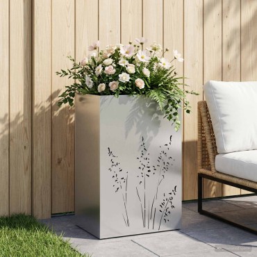 vidaXL Γλάστρα Κήπου Ασημί 50 x 30 x 75 εκ Ανοξείδωτο Ατσάλι