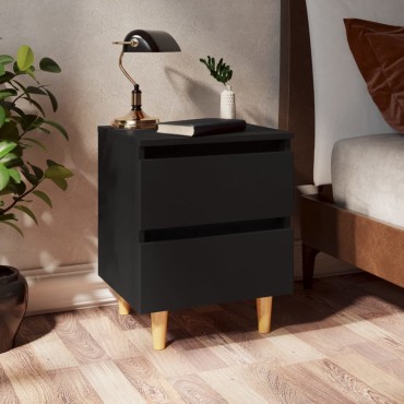 vidaXL Κομοδίνο Μαύρο 40x35x50cm με Πόδια από Μασίφ Ξύλο Πεύκου 1 τεμ.