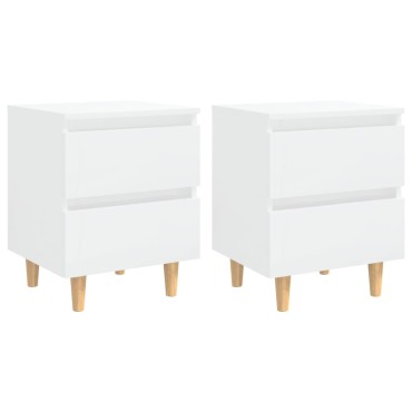 vidaXL Κομοδίνα 2 τεμ. Γυαλ. Λευκό 40x35x50cm Πόδια από Ξύλο Πεύκου
