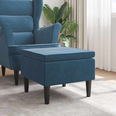 vidaXL Σκαμπό με Ξύλινα Πόδια Μπλε Βελούδινο 52x52x42cm 1 τεμ.