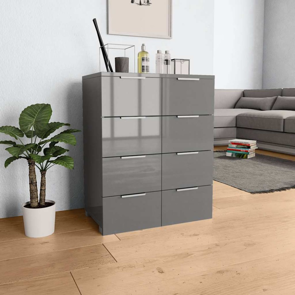 vidaXL Μπουφές Ψηλός Γυαλιστερός Γκρι 60x35x80cm Επεξ. Ξύλο 1 τεμ.