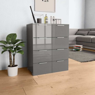 vidaXL Μπουφές Ψηλός Γυαλιστερός Γκρι 60x35x80cm Επεξ. Ξύλο 1 τεμ.