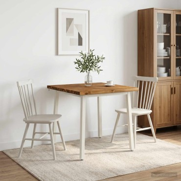 vidaXL 70x70x75cm Στερεό Ξύλο Ακακίας Φυσικό και Λευκό τετράγωνο