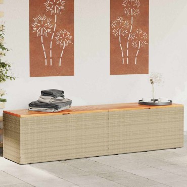 vidaXL Κουτί Αποθ. Κήπου Μπεζ 220x50x54cm Συνθ. Ρατάν/Μασίφ Ακακία