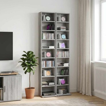 vidaXL Ντουλάπα CD 2 τεμ. Γκρι Sonoma 33x23,5x175cm