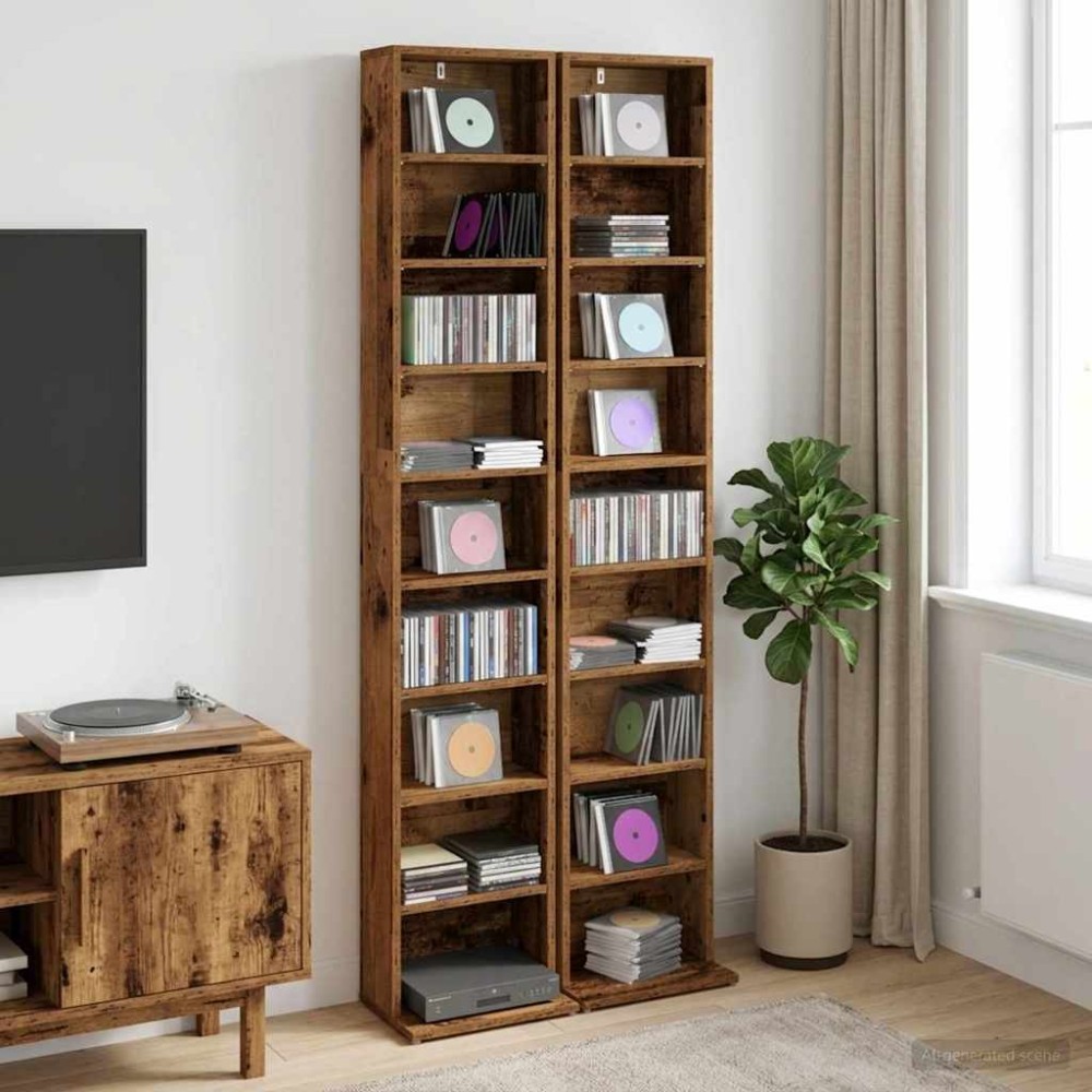 vidaXL Ντουλάπα CD 2 τεμ. Παλαιωμένο ξύλο 33x23,5x175cm