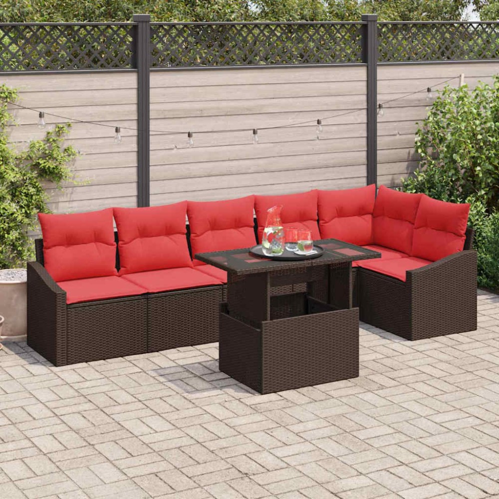 vidaXL Σετ Καναπέ Κήπου 7 τεμ. Καφέ και Κόκκινο συνθετικό ρατάν 288,5x123,5x85cm Γωνιακός vidaXL Σετ Καναπέ Κήπου 7 τεμ. Καφέ και Κόκκινο συνθετικό ρατάν 288,5x123,5x85cm Γωνιακός