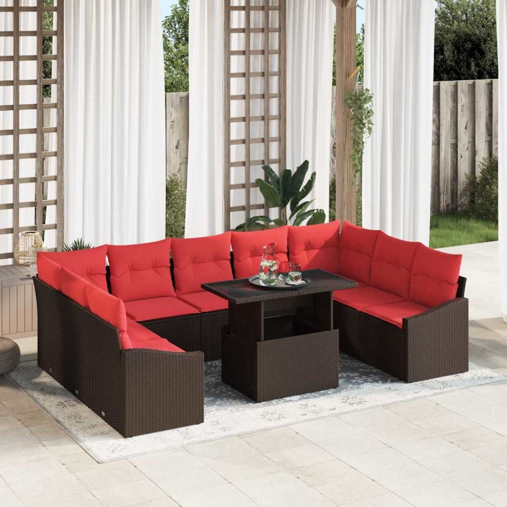 vidaXL Σετ Καναπέ 10 τεμ. 9-Αριθμός καθισμάτων Καφέ και Κόκκινο 100x55x73cm Γωνιακός vidaXL Σετ Καναπέ 10 τεμ. 9-Αριθμός καθισμάτων Καφέ και Κόκκινο 100x55x73cm Γωνιακός