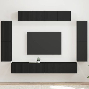 vidaXL Ντουλάπι TV 8 τμχ. Μαύρο