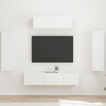 vidaXL Ντουλάπι TV 5 τμχ. Λευκό
