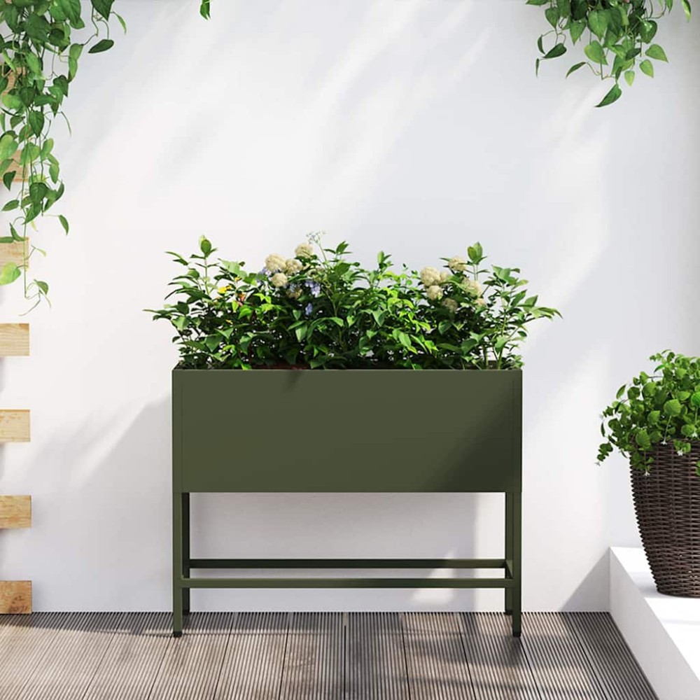 vidaXL Υψωμένη Γλάστρα Κήπου Λαδί 60 x 26 x 45 εκ Ατσάλι