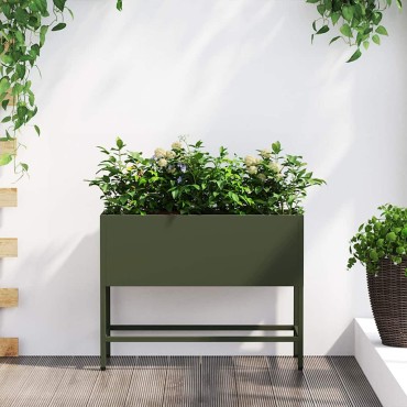 vidaXL Υψωμένη Γλάστρα Κήπου Λαδί 60 x 26 x 45 εκ Ατσάλι