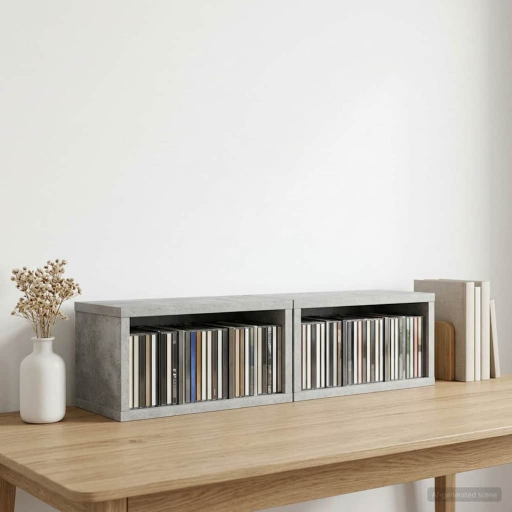 vidaXL Ράφι Αποθήκευσης CDs 2 τμχ. Γκρι Σκυροδέματος 40 x 17 x 17 εκ.