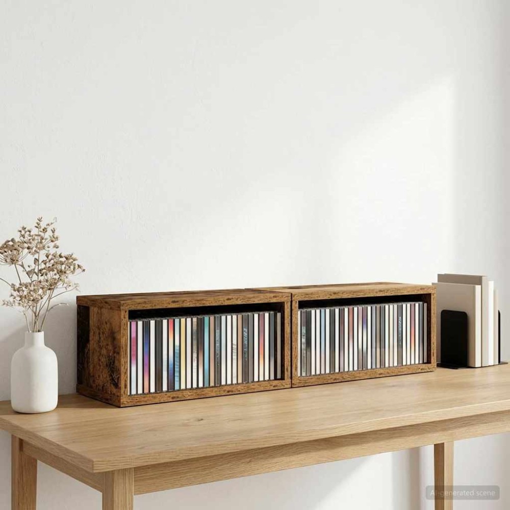 vidaXL Ράφι Αποθήκευσης CDs 2 τμχ. Παλαιωμένο ξύλο 40 x 17 x 17 εκ.
