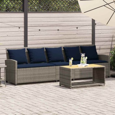vidaXL Καναπές κήπου 5θέσιος με μαξιλάρια Γκρι Poly Rattan 280x68,5x87,5 cm