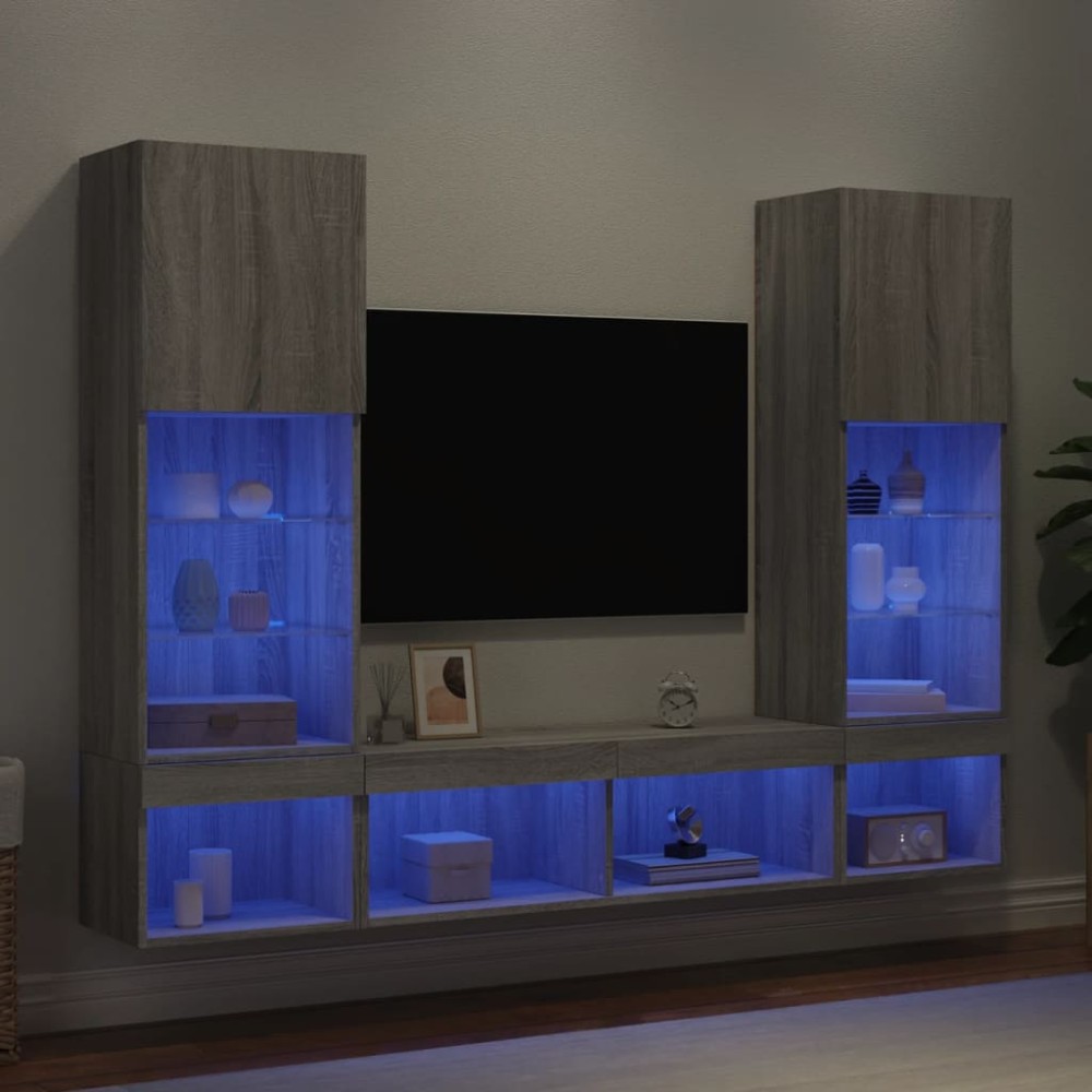 vidaXL Έπιπλα Τοίχου Τηλεόρασης 5 τεμ. LED Γκρι Sonoma από Επεξ. Ξύλο